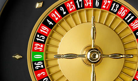 Close-up of a casino roulette seen from above.